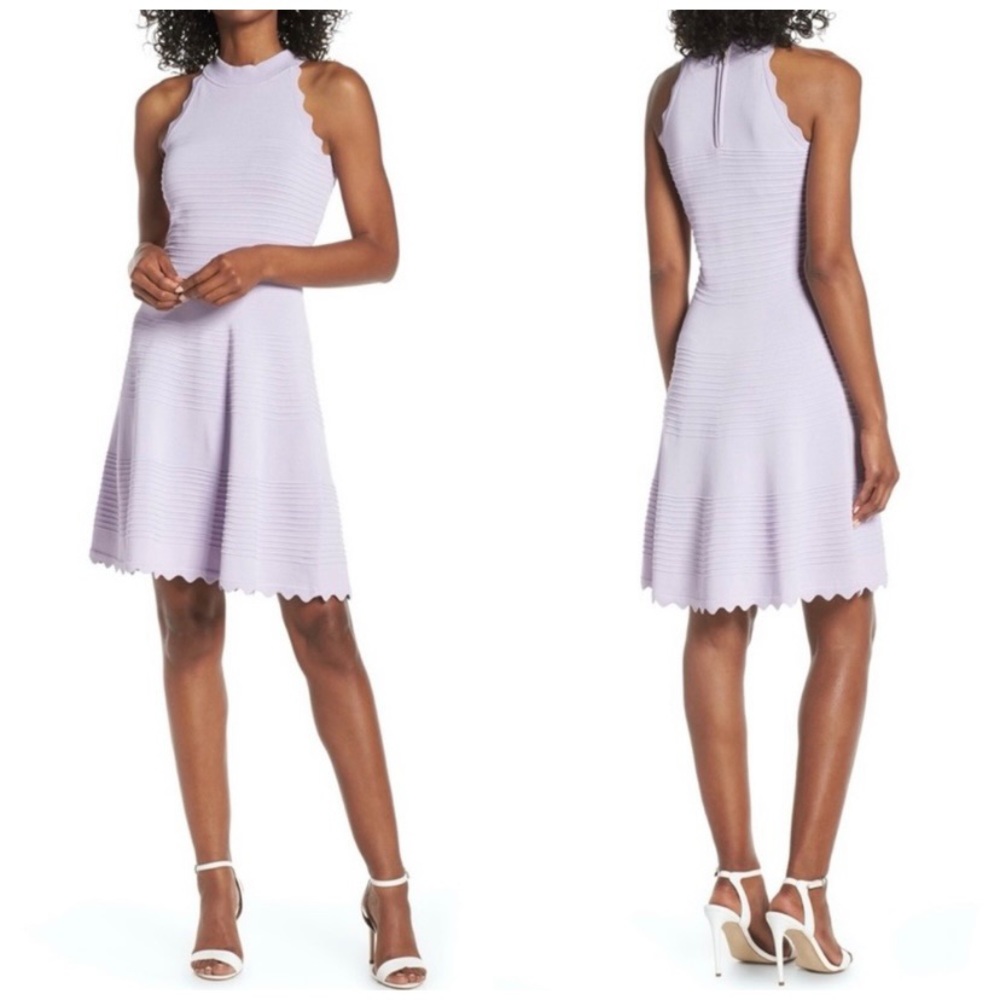 Eliza J Nordstrom Lavender Purple Scalloped Sleeveless Fit and Flare Dress Large